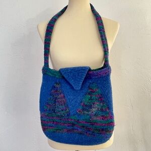Handmade Blue Felted Wool Shoulder Bag Purse Satchel